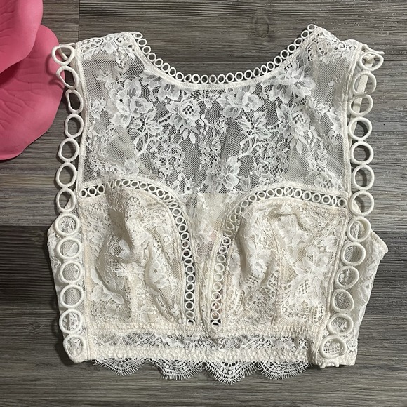 VICTORIA'S SECRET Sz L Dream Angels Lace Crop Top Bralette Ivory Fairy Sexy - Picture 1 of 11